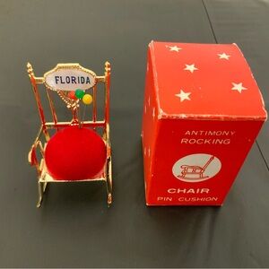 Miniature Rocking Chair Pin Cushion with Florida Emblem Vintage Novelty Souvenir